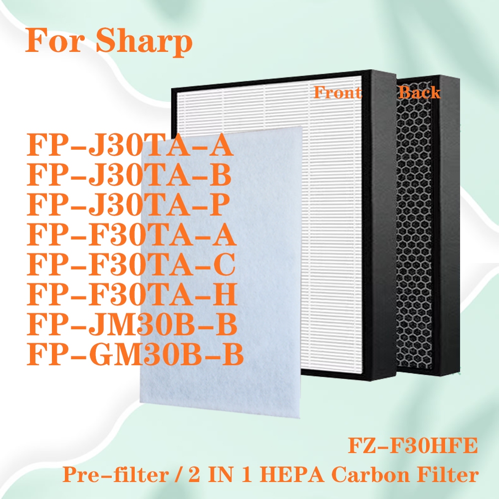 ไส้กรองคาร์บอน HEPA 2 in 1 สําหรับเครื่องฟอกอากาศ Sharp FZ-F30HFE FP-J30TA-A FP-J30TA-B FP-J30TA-P FP-JM30B-B FP-GM30B-B FP-F30TA-A FP-F30TA-C FP-F30TA-H