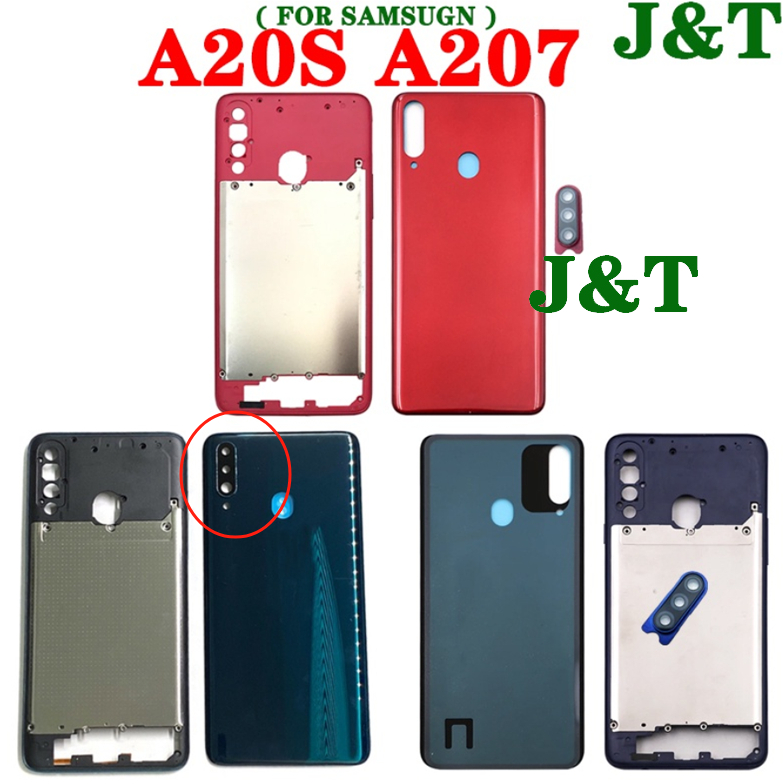 สําหรับ Samsung A20s A207 A207F A207M LCD ด้านหน้ากรอบกลางแบตเตอรี่ฝาหลังเลนส์กล้อง
