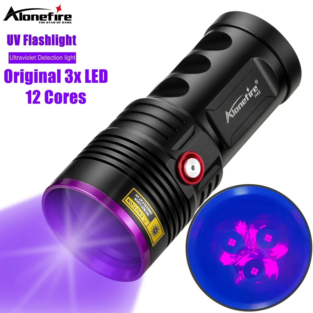 AloneFire H42UV ไฟฉาย UV กําลังสูงพิเศษกระจกสีดํา 365nm 60W ไฟฉาย LED UV Curing กลากเกลื้อนการตรวจจั