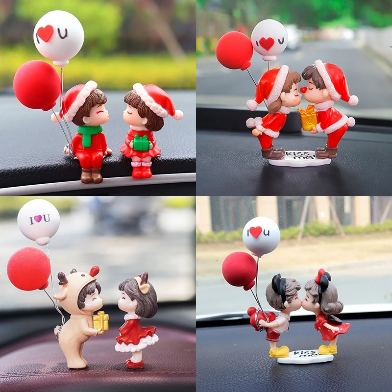 สุขสันต์วันคริสต์มาสตกแต่งรถ ตกแต่ง น่ารักคู่จูบเด็กสาวรถของเล่นเครื่องประดับรถอุปกรณ์ตกแต่งภายในรถคู่น่ารักเครื่องประดับแดชบอร์ดรถเครื