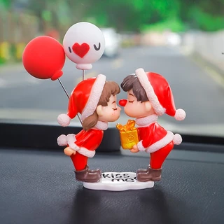 สุขสันต์วันคริสต์มาสตกแต่งรถ ตกแต่ง น่ารักคู่จูบเด็กสาวรถของเล่นเครื่องประดับรถอุปกรณ์ตกแต่งภายในรถคู่น่ารักเครื่องประดับแดชบอร์ดรถเครื