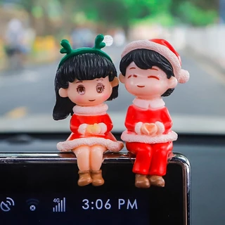 สุขสันต์วันคริสต์มาสตกแต่งรถ ตกแต่ง น่ารักคู่จูบเด็กสาวรถของเล่นเครื่องประดับรถอุปกรณ์ตกแต่งภายในรถคู่น่ารักเครื่องประดับแดชบอร์ดรถเครื
