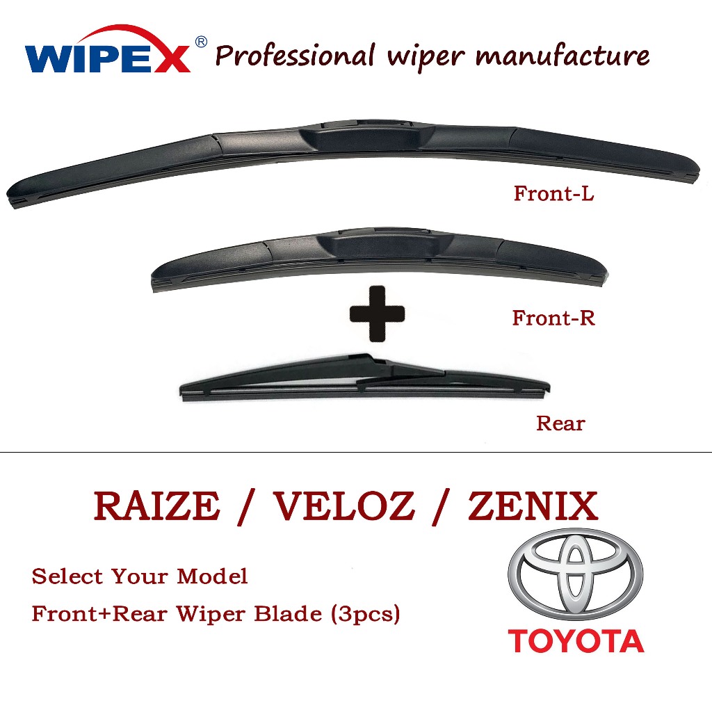 (หน้า + หลัง 3 ชิ้น) Toyota RAIZE / VELOZ / ZENIX ชุดใบปัดน้ําฝน สําหรับ (Select Your Model) ที่ปัดน้ําฝนหน้าต่างรถยนต์ SUV MPV VAN โดย wipex