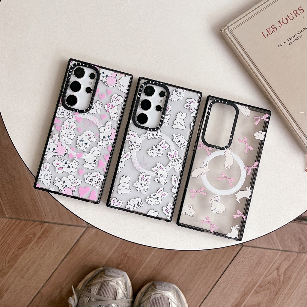 Rabbit Ribbon CT Samsung อะคริลิคฝาครอบแม่เหล็กสําหรับ Samsung S26/S25/S24/S23/S22 plus Ultra เคสป้องกัน