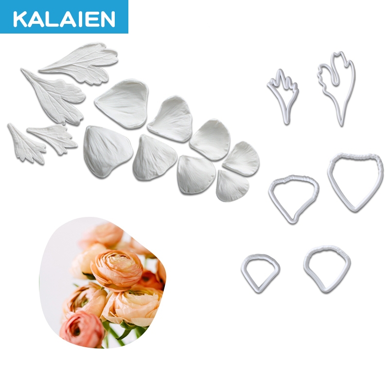 KALAIEN แม่พิมพ์ซิลิโคน รูปกลีบดอกโบตั๋น และใบมีดพลาสติก สําหรับตกแต่งเค้ก 12 ชิ้น