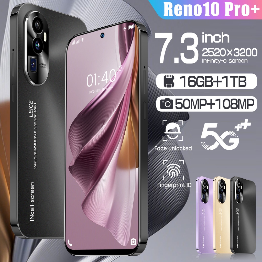 Reno10 Pro+5G สมาร์ทโฟน 7.3 นิ้ว HD หน้าจอขนาดใหญ่ หน่วยความจําโทรศัพท์มือถือ 16GB RAM + รอม 1TB Android 13 โทรศัพท์มือถือราคาถูก