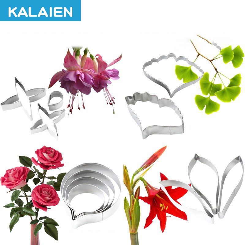 KALAIEN ชุดเครื่องมือตัด สเตนเลส รูปดอกไม้ และใบไม้ สําหรับตกแต่งเค้ก คุกกี้ ฟองดองท์ งานแต่งงาน วันเกิด