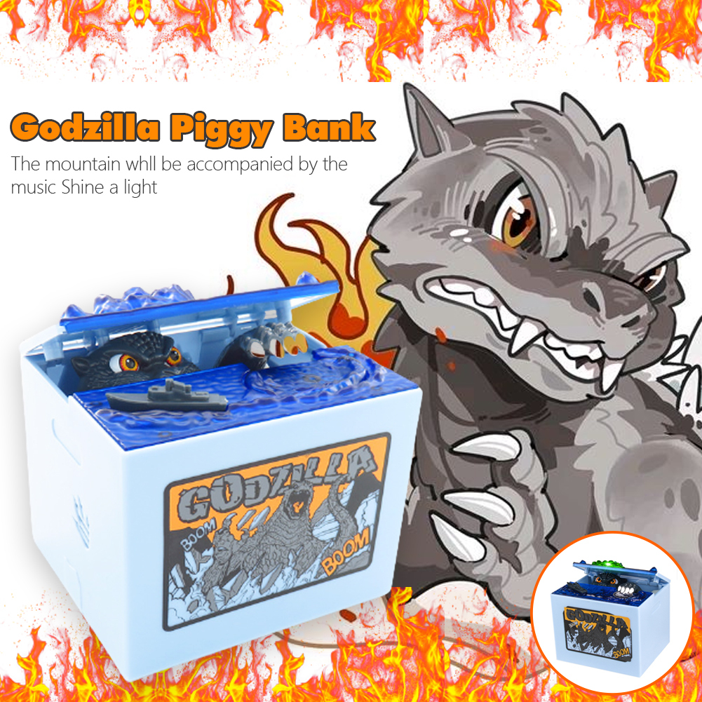 FYG กระปุกออมสินอิเล็กทรอนิกส์ Godzilla พร้อมกล่องประหยัดเหรียญ LigSound เหรียญอัตโนมัติ