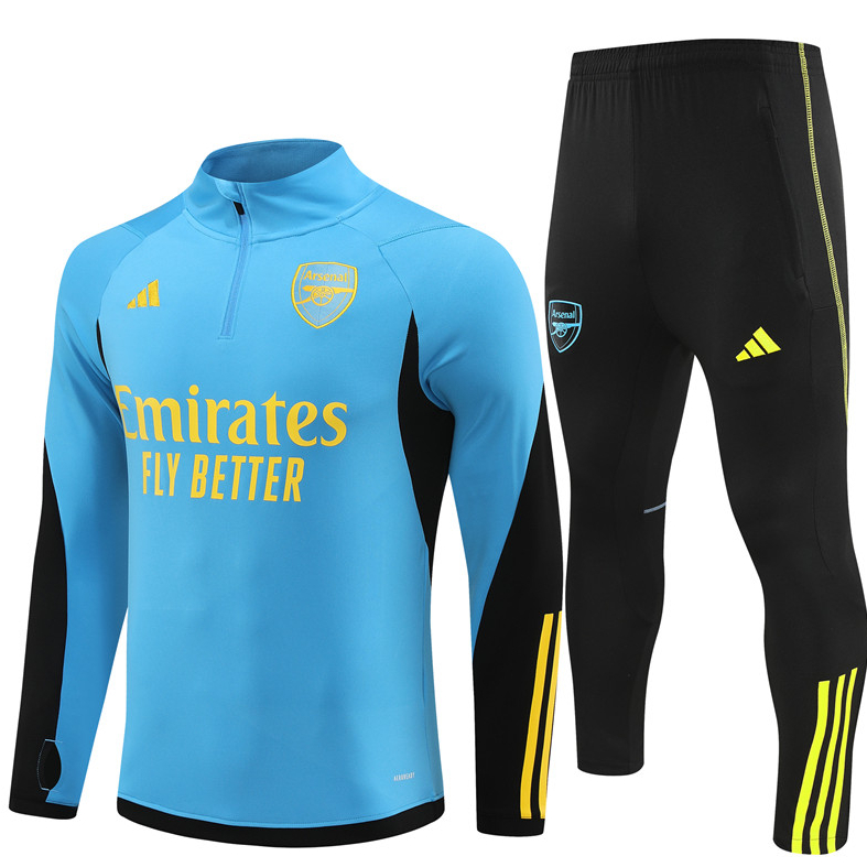 พร้อมส่ง 2023-24 Arsenal เสื้อกีฬาแขนยาว มีซิป สีฟ้าอ่อน และกางเกงฟุตบอล สําหรับผู้ชาย ไซซ์ S-2XL