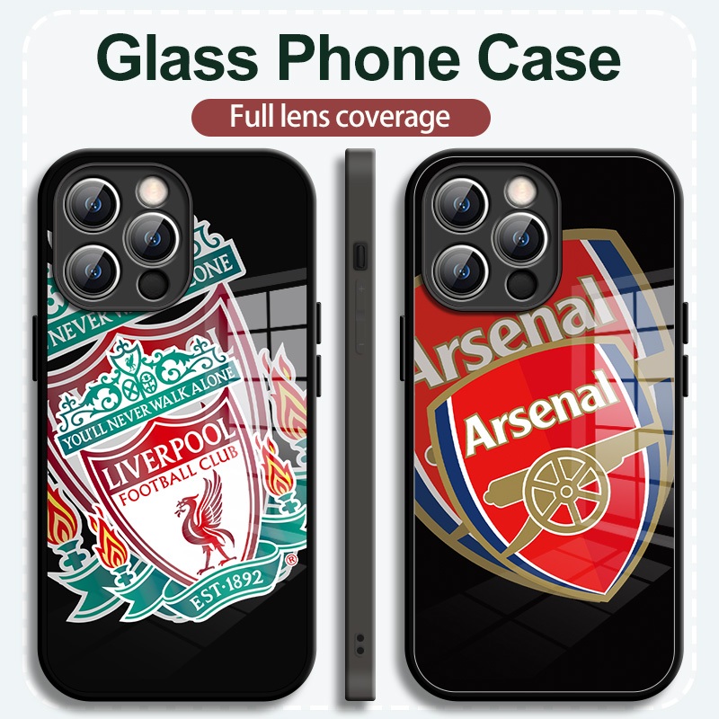 เคสโทรศัพท์มือถือแบบแก้ว กันกระแทก ลายฟุตบอล Liverpool สไตล์ยุโรป อเมริกัน สําหรับ Iphone 15promax 14 Plus 13 12 11Pro XS XR Mini 8P