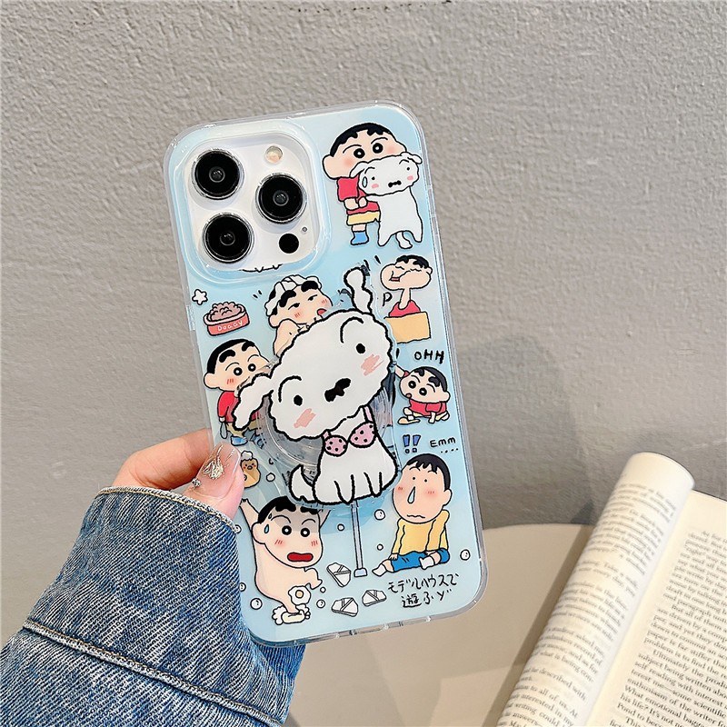 เคสโทรศัพท์มือถือ TPU พิมพ์ลายชินจัง สองชั้น สําหรับ iPhone 15 Pro max 14 Pro max