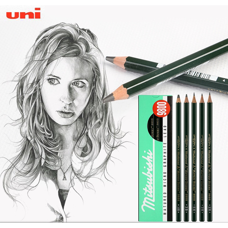 ⭐Uni UNI Mitsubishi 9800 ดินสอสเก็ตภาพ สไตล์ญี่ปุ่น H-10b ดินสอวาดภาพระบายสี แบบมืออาชีพ ดินสอสอบ สํ