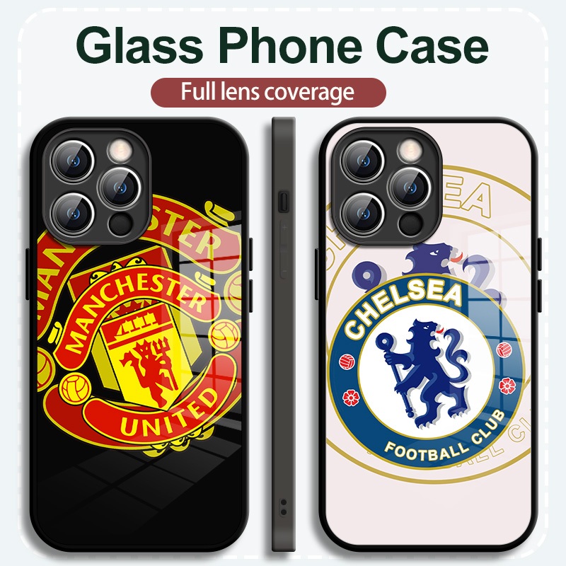 คุณภาพสูง Handfeeling สะดวกสบายกรณีโทรศัพท์ Iphone แก้วทีมฟุตบอลยุโรปและอเมริกาโลโก้รูปแบบสำหรับ Apple 15 promax กรณีป้องกัน iPhone14 Plus 13 ขายร้อน 11Pro กรณี 12 สินค้าใหม่ XR All Pack มินิ / 8P สร้างสรรค์ XS กรณีโทรศัพท์สำหรับผู้ชายและผู้หญิง