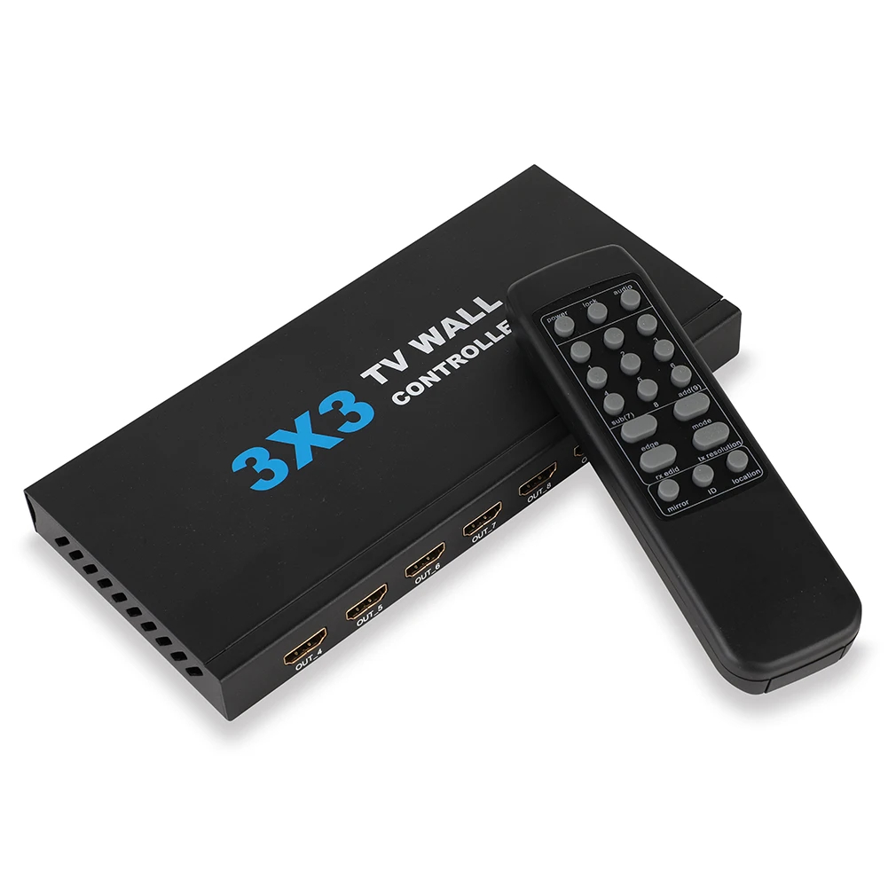ตัวประกบ 4K 3x3 9 หน้าจอ HDMI TV Video Wall Controller Splicer 3x4 / 4x3 / 4x4 TV Wall Controller Processor พร้อมรีโมท สําหรับ TV Splicing