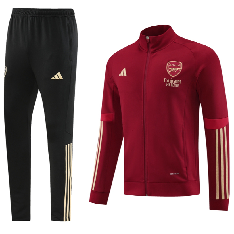 เสื้อแจ็กเก็ตวอร์ม แขนยาว มีซิป สีแดง คุณภาพสูง สําหรับฝึกซ้อมฟุตบอล Arsenal 2023 24