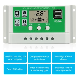 PowMr 30A 20A 10A แผงควบคุมการเก็บประจุพลังงานแสงอาทิตย์ 12V 24V แบตเตอรี่ลิเธียมอัตโนมัติ พร้อมหน้าจอ LCD Dual USB 5V