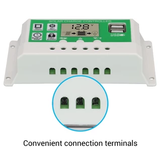 PowMr 30A 20A 10A แผงควบคุมการเก็บประจุพลังงานแสงอาทิตย์ 12V 24V แบตเตอรี่ลิเธียมอัตโนมัติ พร้อมหน้าจอ LCD Dual USB 5V