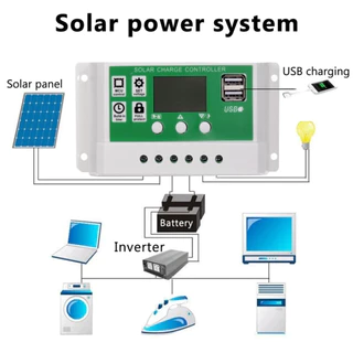 PowMr 30A 20A 10A แผงควบคุมการเก็บประจุพลังงานแสงอาทิตย์ 12V 24V แบตเตอรี่ลิเธียมอัตโนมัติ พร้อมหน้าจอ LCD Dual USB 5V