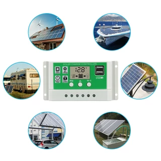 PowMr 30A 20A 10A แผงควบคุมการเก็บประจุพลังงานแสงอาทิตย์ 12V 24V แบตเตอรี่ลิเธียมอัตโนมัติ พร้อมหน้าจอ LCD Dual USB 5V
