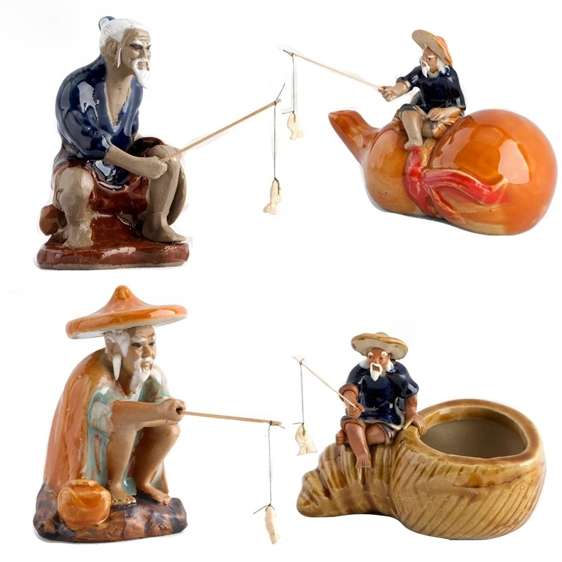 เซรามิค Fisherman Boat Figurines สําหรับ Aquarium Fish Tank Micro Lanscaping บอนไซ Rockery เครื่องประดับตกแต่ง Fairy Garden Home Decor
