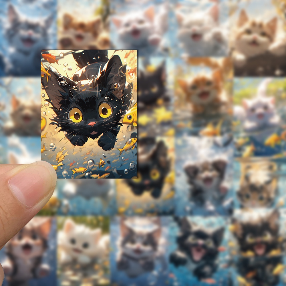 สติกเกอร์ ลายการ์ตูนแมวว่ายน้ําน่ารัก กันน้ํา 50 ชิ้น