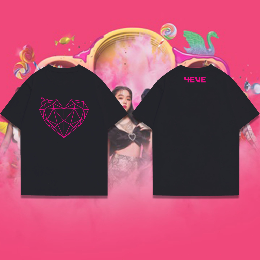 4EVE HEART BOOM เสื้อยืด ผ้าฝ้ายแขนสั้นพิมพ์เสื้อยืด