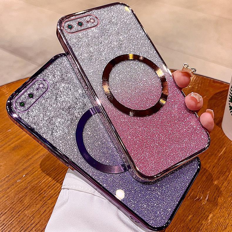 เคส iPhone 7 plus 8 plus 6 plus 6s plus 7 8 6 6s เคสโทรศัพท์ ชุบกลิตเตอร์ พร้อมตัวดูดแม่เหล็ก และเลนส์กันตก เพื่อการปกปิดเต็มรูปแบบ