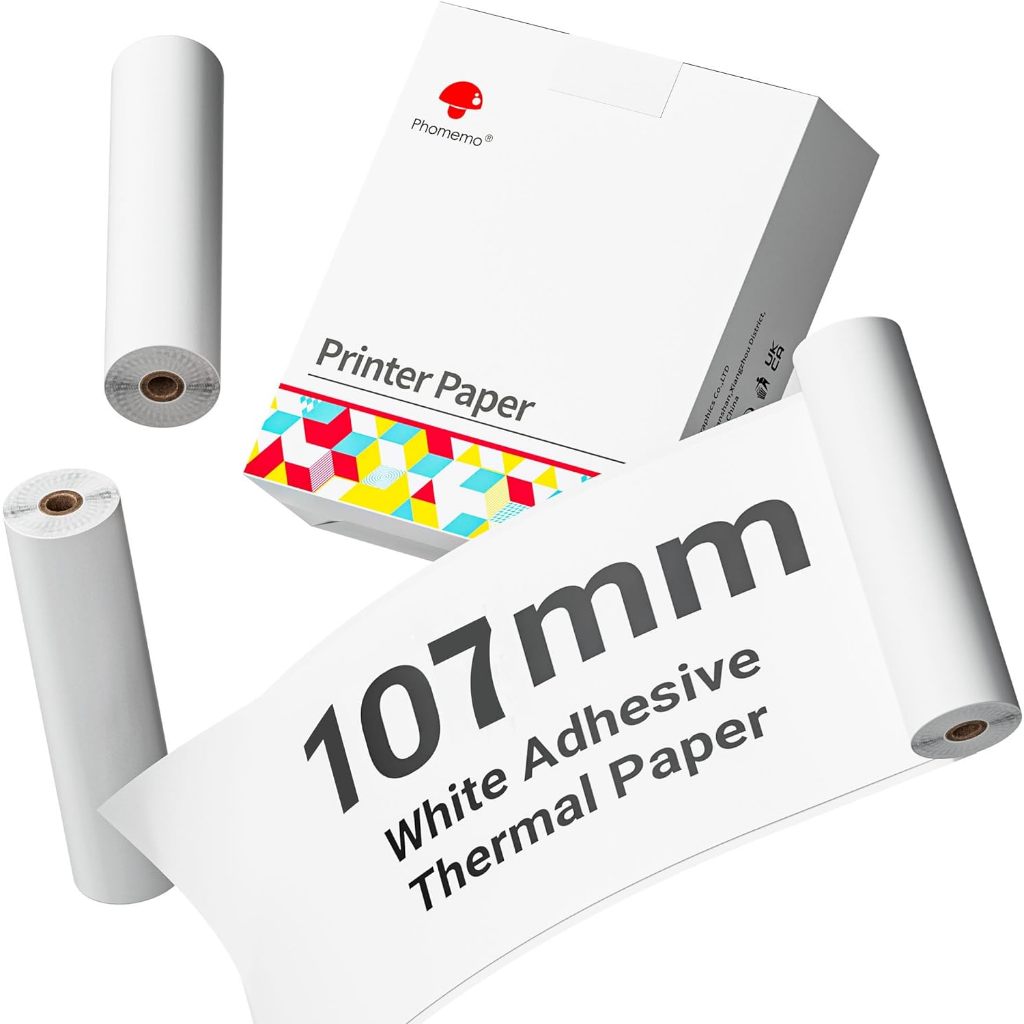 Phomemo สติ๊กเกอร์ฉลากความร้อนขนาด 107 มม. สำหรับเครื่องพิมพ์ความร้อน M04S/M04AS/241BT/M832(3 ม้วน)