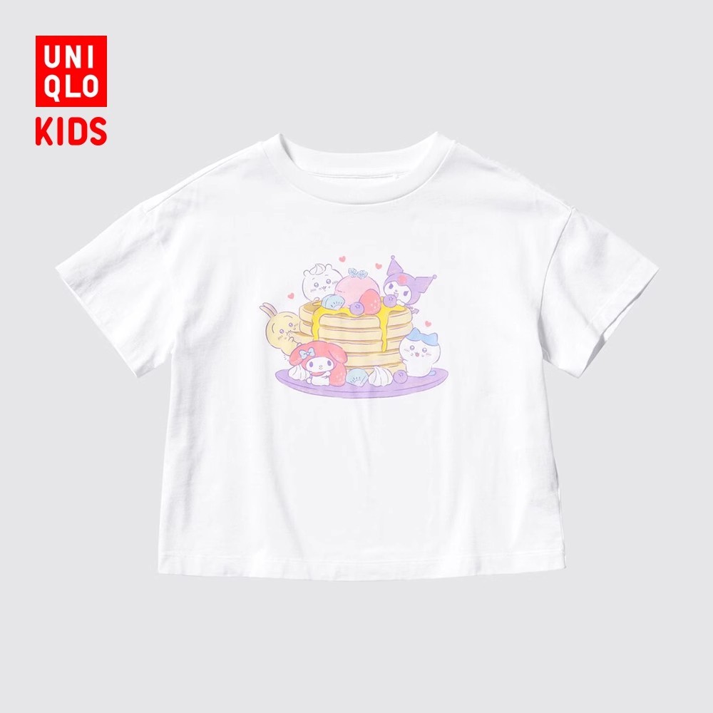 Un0 Childrens Wear Girls Chiikawa x Sanrio เสื้อยืดพิมพ์ลายสําหรับพ่อแม่และลูกสวมใส่แขนสั้น