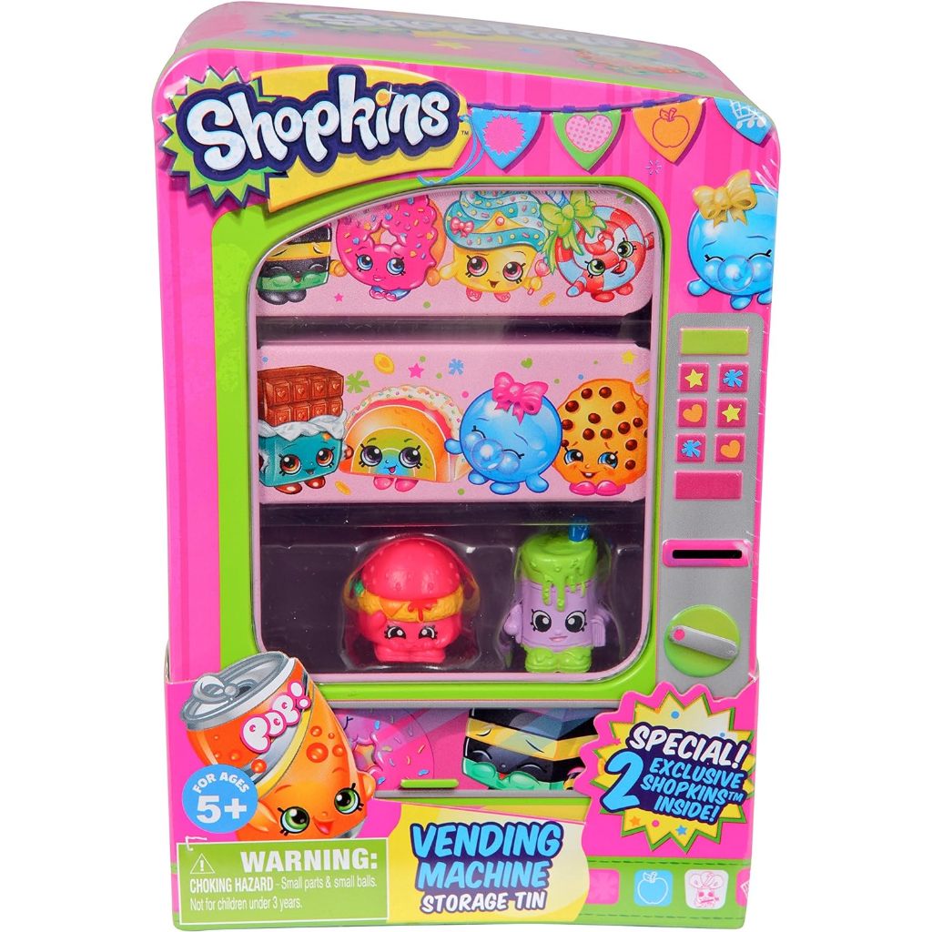 Shopkins Vending Machine Storage Tin [2 Exclusive Shopkins!] Shopkins กล่องเก็บของ เครื่องหยอดเหรียญ [2 ชิ้น พิเศษ Shopkins!]