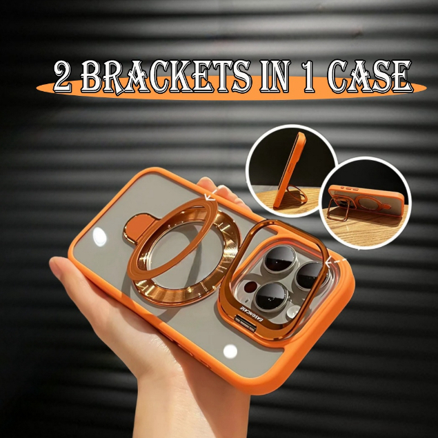 【2 Metal Brackets in 1 Case/Transparent acrylic hard /Orange】เคส compatible for iphone 11 12 13 14 15 pro max case