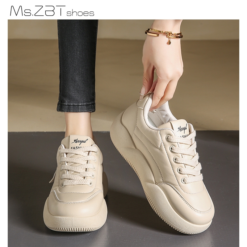 [นางสาว. Zbt] รองเท้าผ้าใบลําลอง ส้นหนา สีขาว สไตล์เกาหลี แฟชั่นฤดูใบไม้ผลิ สําหรับสตรี 2024