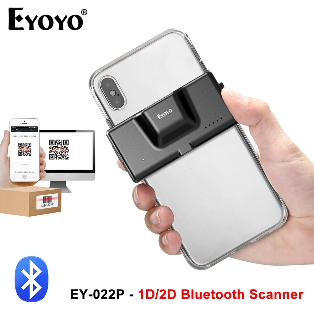 Eyoyo 2D QR Bluetooth Barcode Scanner Wireless Back Clip-on Phone Bar Code Scanner สําหรับ 1D QR PDF