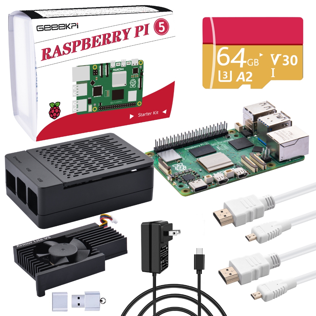 ชุดสตาร์ทเตอร์ 52Pi สําหรับ Raspberry Pi 5 8GB พร้อมบอร์ด Pi 5 Pi 5 พร้อมการ์ดรีดเดอร์ 64GB (8GB)