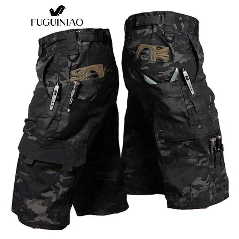 Fuguiniao กางเกงขาสั้น หลายกระเป๋า กันน้ํา ทนทาน สไตล์ทหาร แฟชั่นฤดูใบไม้ผลิ ฤดูใบไม้ร่วง สําหรับผู้ชาย