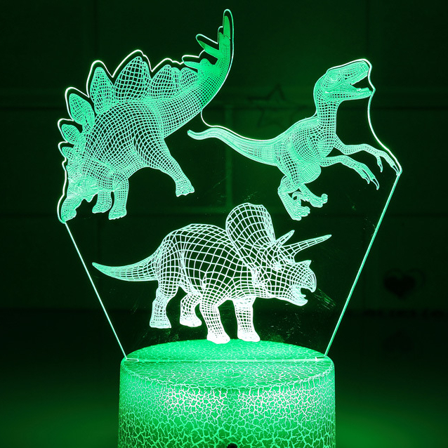 โคมไฟกลางคืน LED รูปการ์ตูนไดโนเสาร์ 3D เปลี่ยนสีได้ 7 สี สําหรับห้องนอน