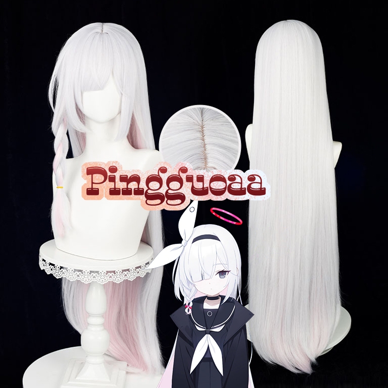 Game Blue Archive Plana Arona Cosplay Wig 90cm Long Silver White Pink Mixed Color Wigs Heat Resistan