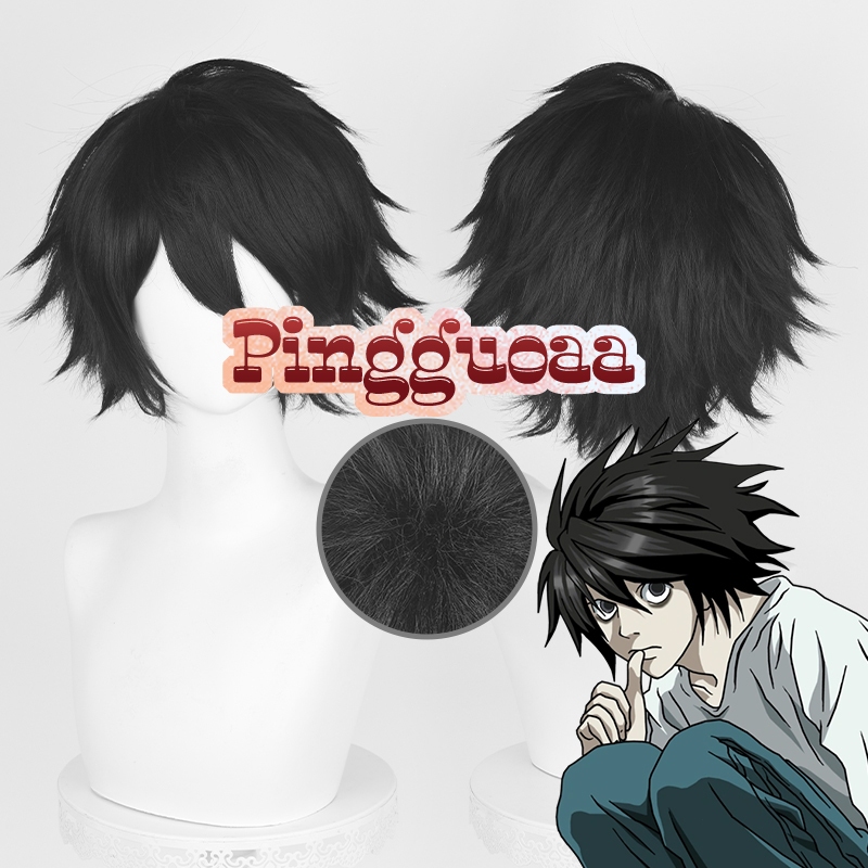 Anime Death Note L.Lawliet Cosplay Wig Cosplay Wigs L 30cm Short Black Hair Heat Resistant Halloween Party Wigs