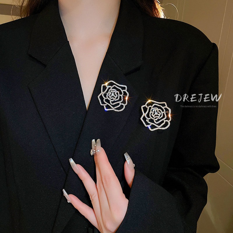 DREJEW เข็มกลัดเพชร รูปดอกไม้ สไตล์ยุโรปและอเมริกา เครื่องประดับแฟชั่น สําหรับผู้หญิง