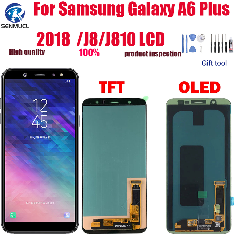 Amoled TFT อะไหล่หน้าจอสัมผัสดิจิทัล LCD แบบเปลี่ยน สําหรับ Samsung Galaxy A6 Plus 2018 A605 J8 J810