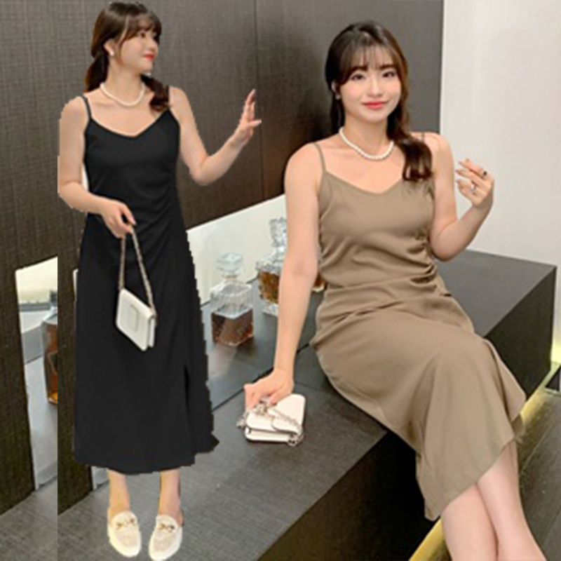 [Plus size] ความสง่างามกางเกงขาสั้นจีบสันทนาการสีทึบชุดเดรสยาวเหมาะกับผู้หญิงทุกรูปร่าง ให้คุณมีภาพถ่ายในวันหยุดมากขึ้น มั่นใจ สวมใส่ออกมาได้สวยง่าย XL-5XL