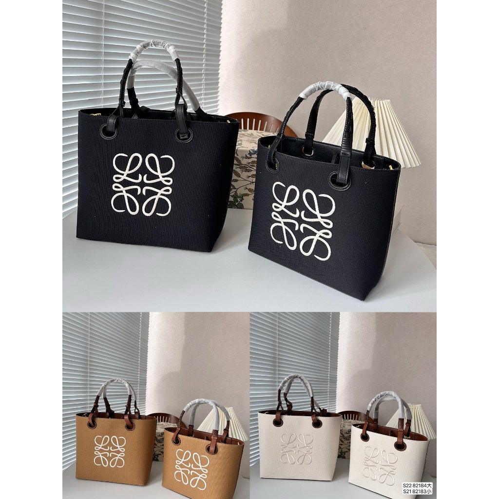 [ตัวเลือกหลายสี] L0EWE Anagram Canvas and Cowhide tote กระเป๋าช้อปปิ้งแบบพกพากระเป๋าแฟชั่นหญิง