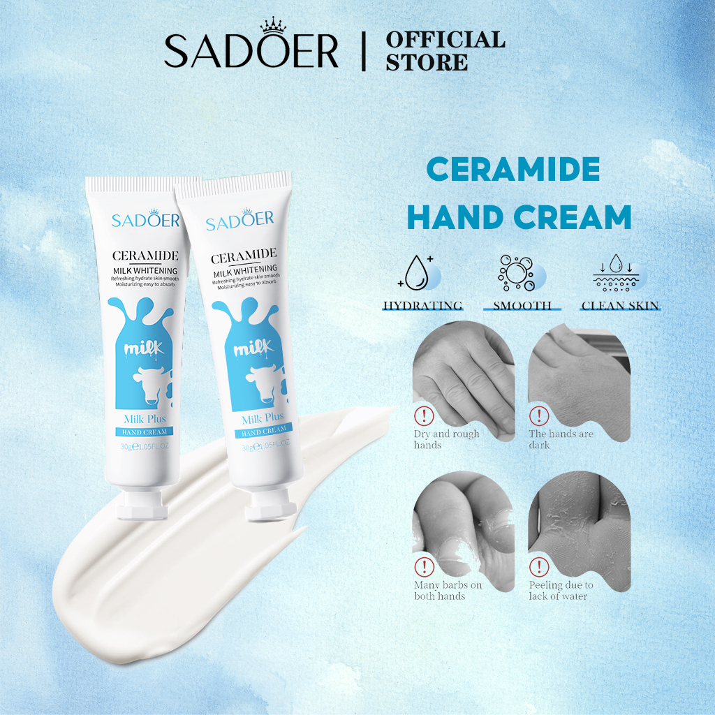 SADOER  นม ไวท์เทนนิ่ง ครีมทามือ ให้ความชุ่มชื้น เติมความชุ่มชื้น （ช่วยให้ผิวแห้งและแตก） 30g Milk whitening Hand cream Moisture Moisturizing and Moisturizing Helps with dry and cracked skin