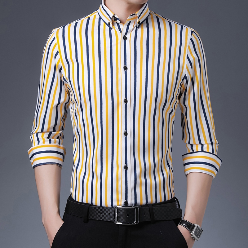 เสื้อเชิ้ตแขนยาวลําลอง ลายทาง เหมาะกับใส่ทํางาน สําหรับผู้ชาย