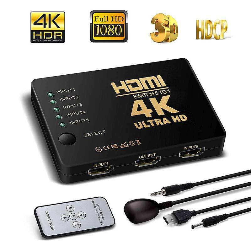 4k x 2K 3 พอร์ต 5 พอร์ต 3X1 5x1 HDMI สวิตช์เลือกแยกฮับ IR รีโมท สําหรับ HD