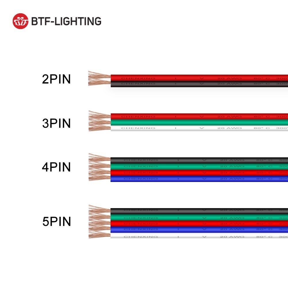 BTF-LIGHTING สายไฟ LED 10 ม. 2 พิน 3 พิน 4 พิน 5 พิน 22AWG 20AWG 18AWG COB LED WS2812B WS2813 5050 RGBW