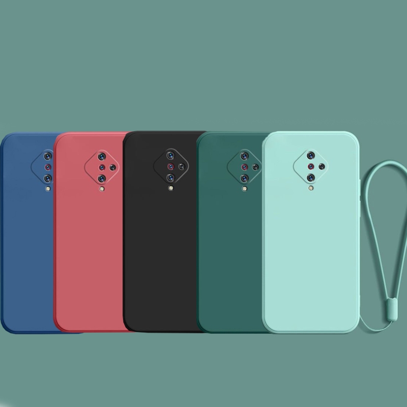 Vivo S1 Pro กรอบกันชน สี่เหลี่ยม บาง นิ่ม TPU เคสซิลิโคน พร้อมสายคล้องมือ