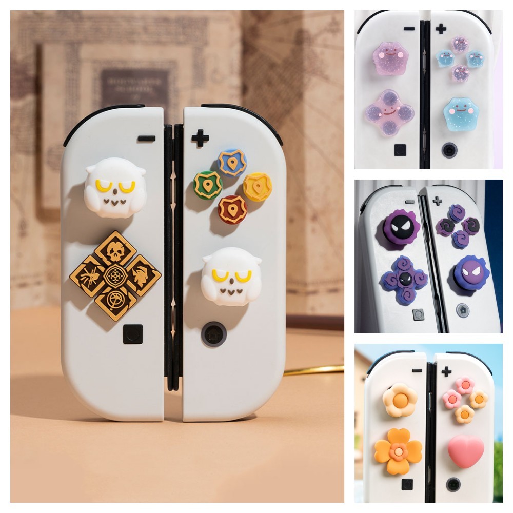 GeekShare Nintendo Switch Thumb Grip Cap น่ารัก Cross D-Pad ปุ่มหมวกซิลิโคน Thumb Grips ชุด ABXY ปุ่มสติกเกอร์จอยสติ๊กฝาครอบสําหรับ SwitchV1/OLED/Lite/R36S