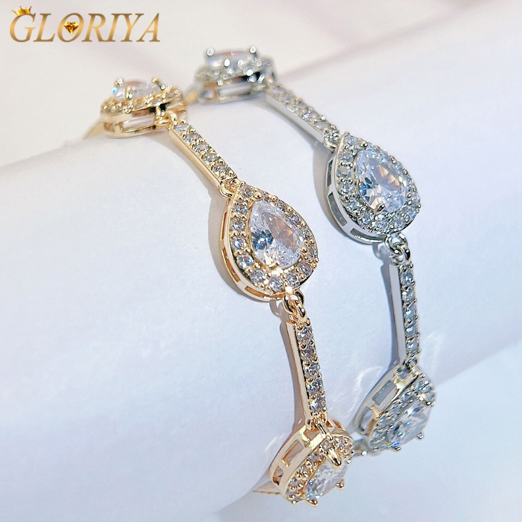 GLORIYA ประณีต Silvery Golden สี Charm สร้อยข้อมือกําไลข้อมือฝังสีขาว AAA CZ Zirconia คริสตัลผู้หญิง