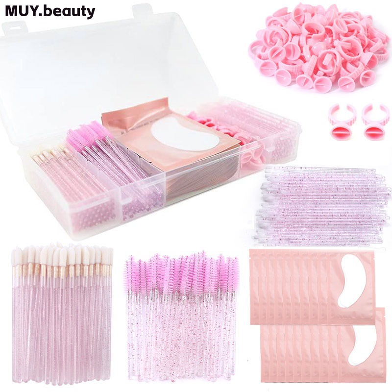 ชุดต่อขนตา พร้อมกล่อง แปรงไมโคร เทปกาว แหวน แผ่นตา มาสคาร่า แบบใช้แล้วทิ้ง เครื่องมือขนตา